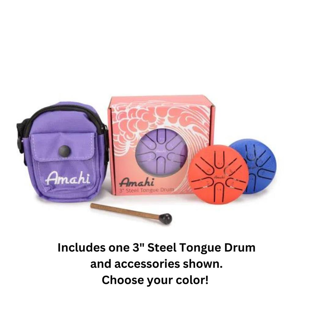 Image of Steel Tongue Drum color variations and accessories