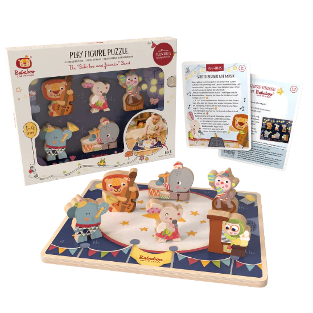 Image of Bababoo and Friends Band Puzzle plus packaging and instructions