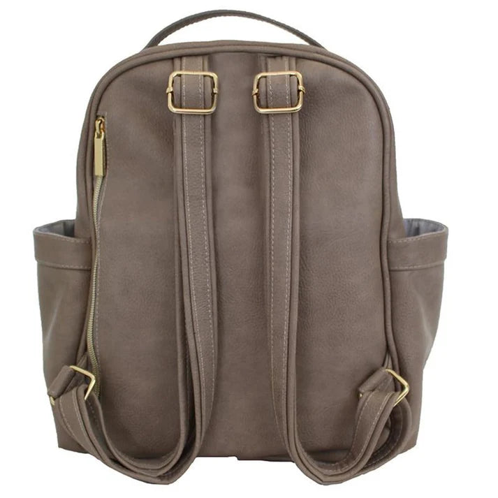 Image of back of Taupe Itzy Mini Diaper bag backpack